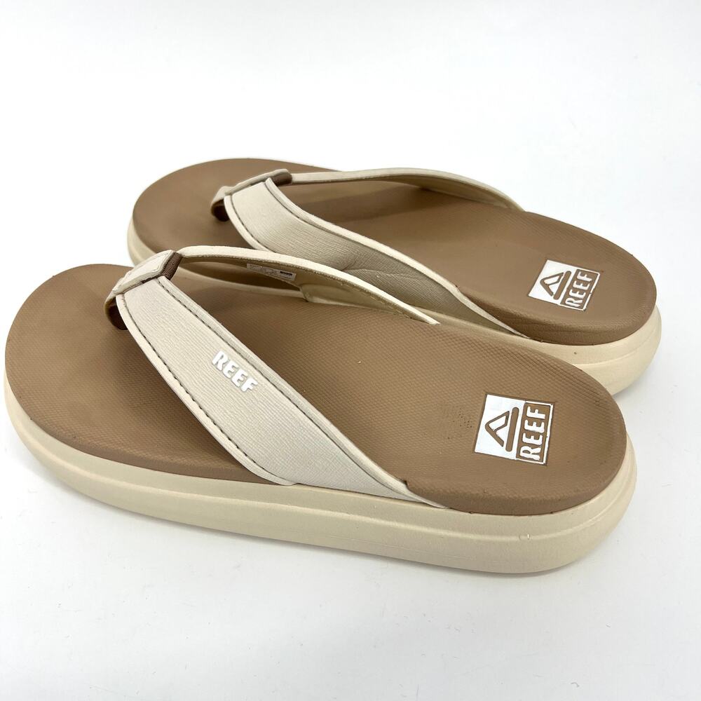REEF Womens Cushion Bondi Sandals Flip Flops Vintage Oasis Beige Tan U.S. Size 8